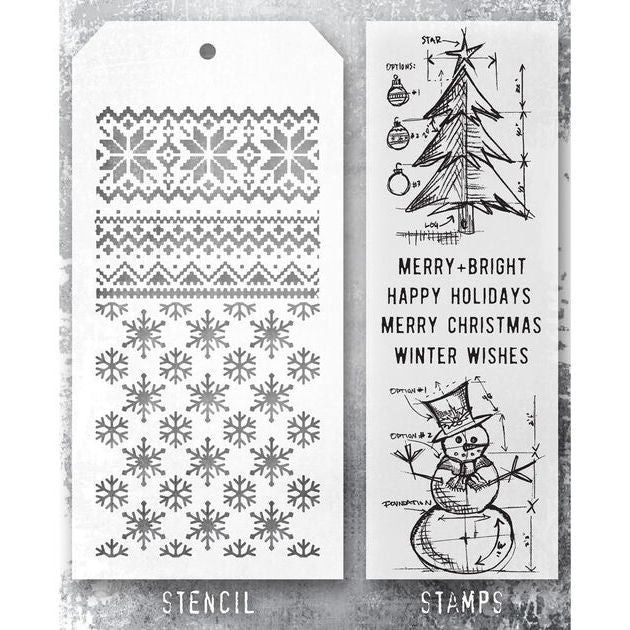 Stampers Anonymous Tim Holtz Stamps Stencil BLUEPRINTS WINTER